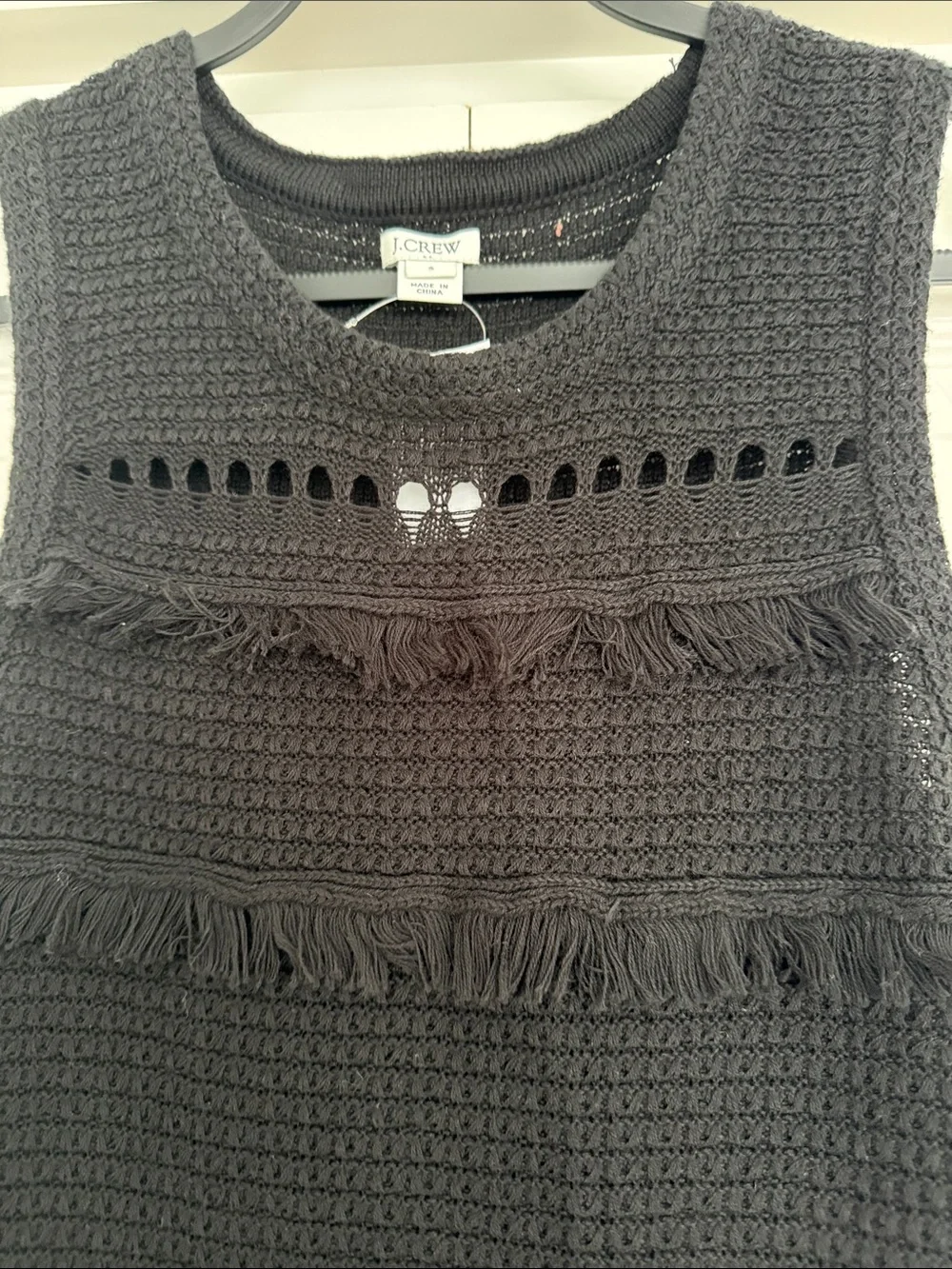 J. Crew Black Sleeveless Fringe Knit Shift Dress NWT
